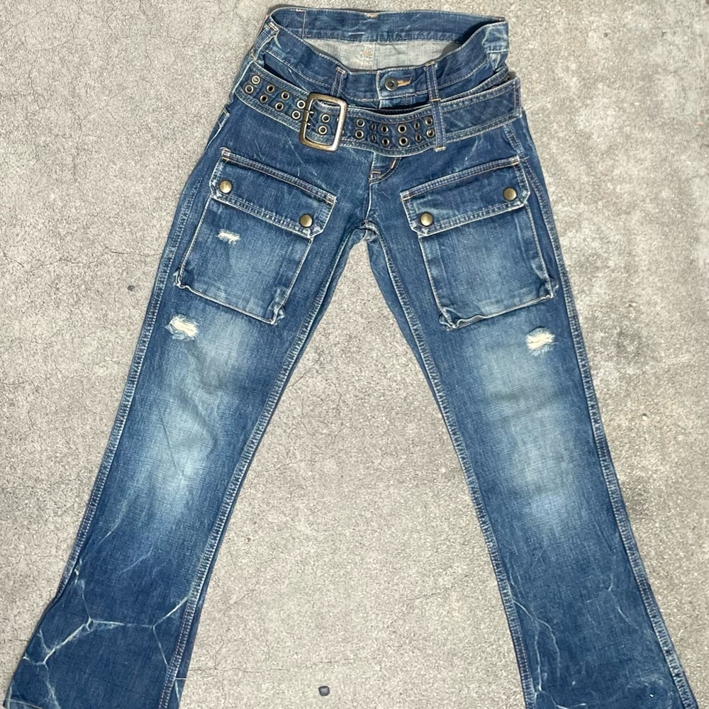 hysteric glamour double belted cargo jeans flare jeans distressed size 2